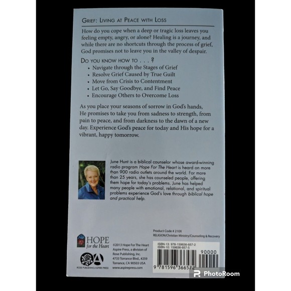 Grief Living at Peace with Loss June Hunt Paperback Book Hope for Heart Series - Picture 2 of 4